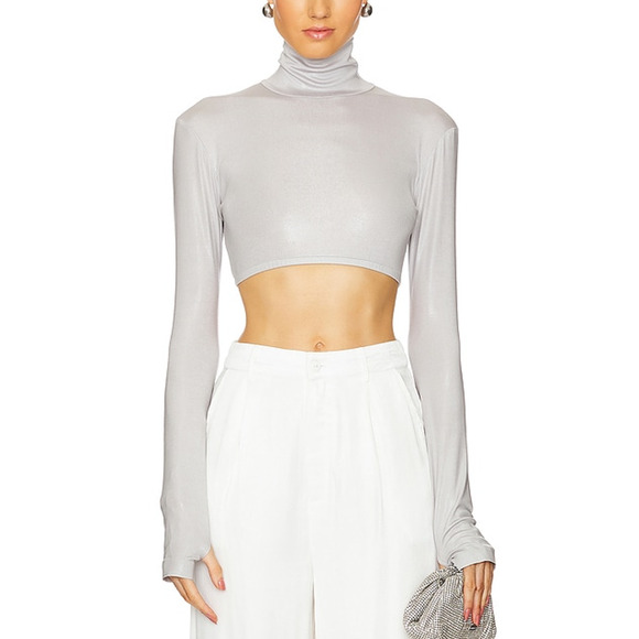 Norma Kamali Sweaters - Norma Kamali Cropped Gray Turtleneck Top Size S